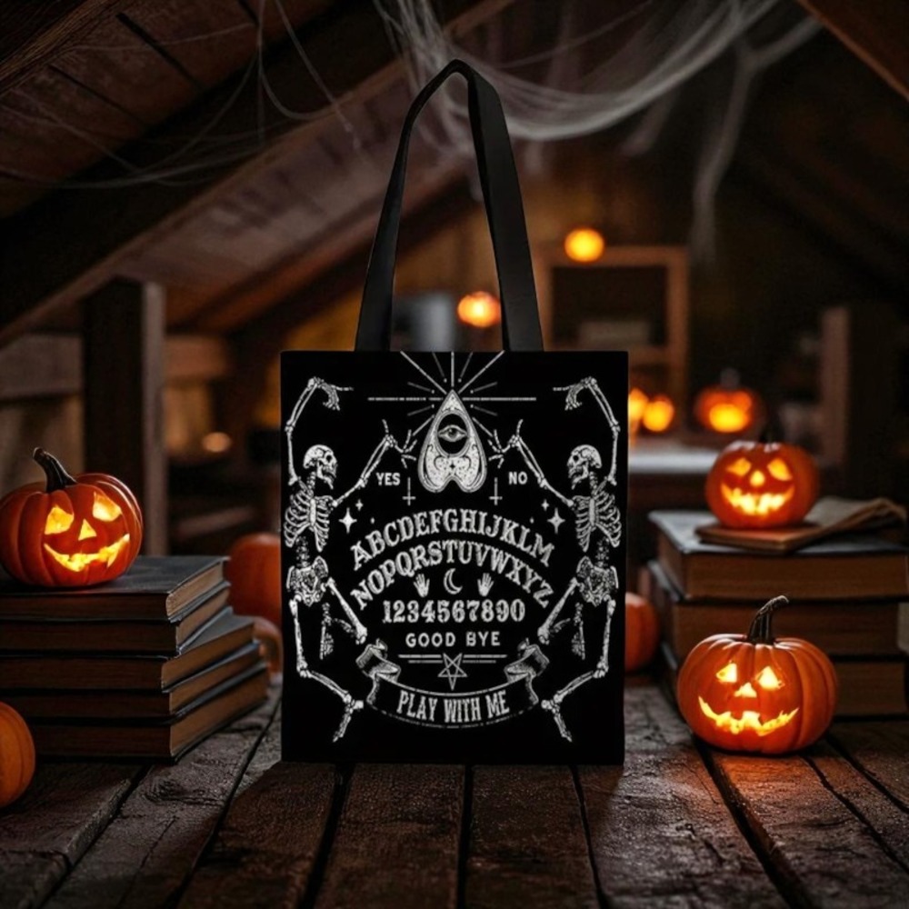 Ouija Board Skeleton Tote Bag Double Sided 15"x13" Shopping Work Halloween Goth
